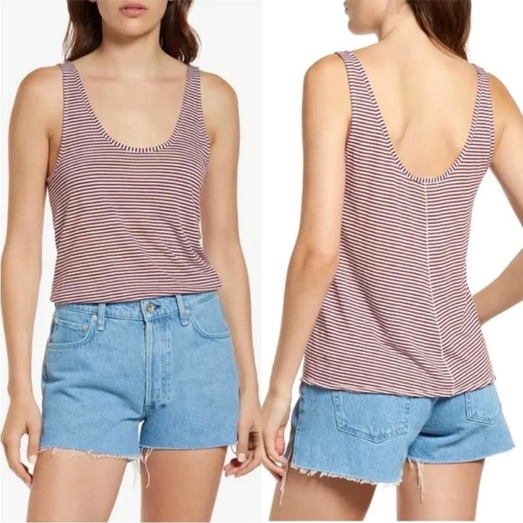 Rag & Bone Michal Linen Blend Tank Top in Burgundy Multi Striped - Picture 1 of 10